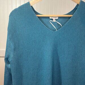Ella Moss Blue Long Sleeve Ribbed Knit Super Soft Sweater V Neck Women's Small